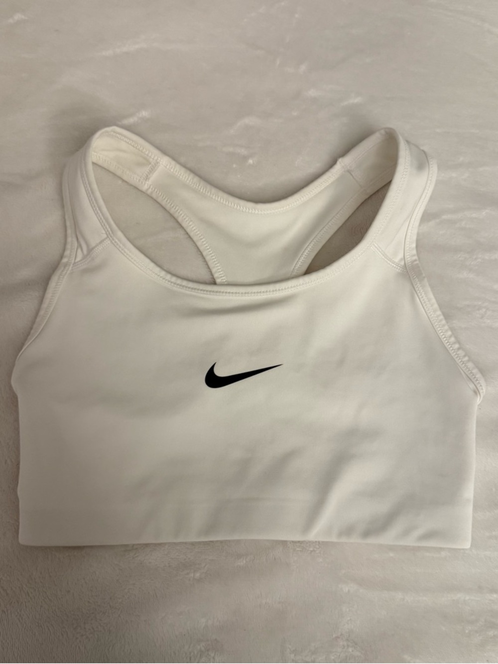 Nike White Dri-FIT Sports Bra with Black Swoosh